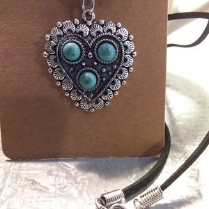 Turquoise & Silver Heart Necklace